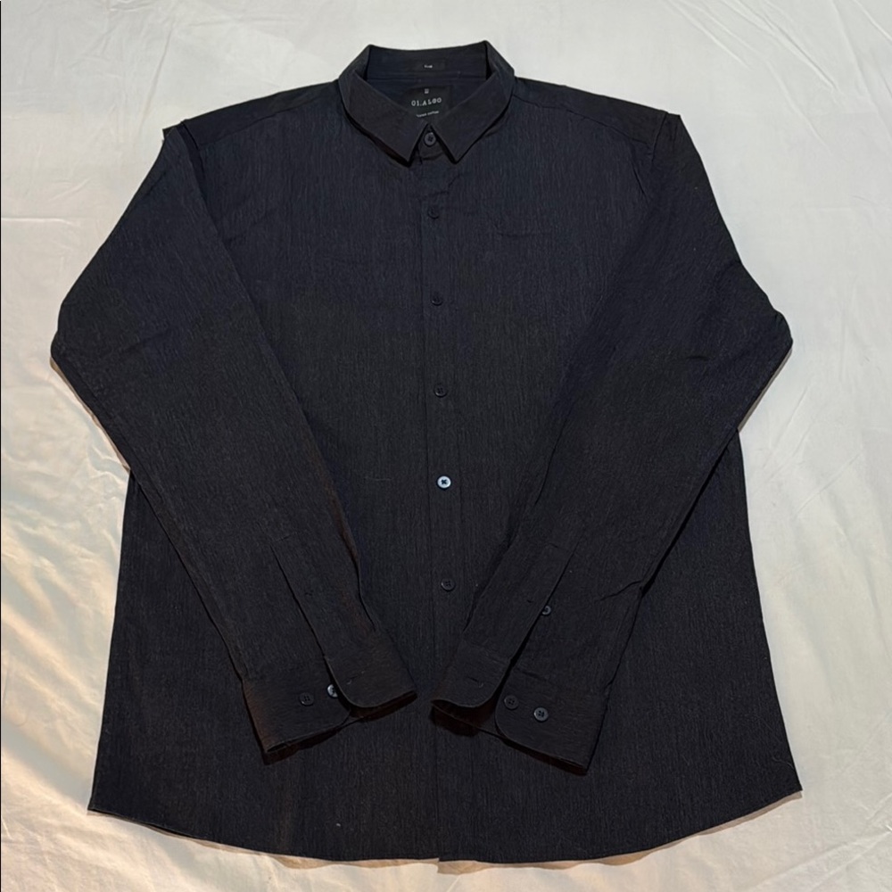 01.ALGO Navy Blue Charcoal Casual Button Down Shirt with Stretch Cotton